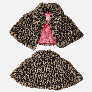 Leopard Faux Fur Cape Shrug with Pink Satin Lining – Size M-XL